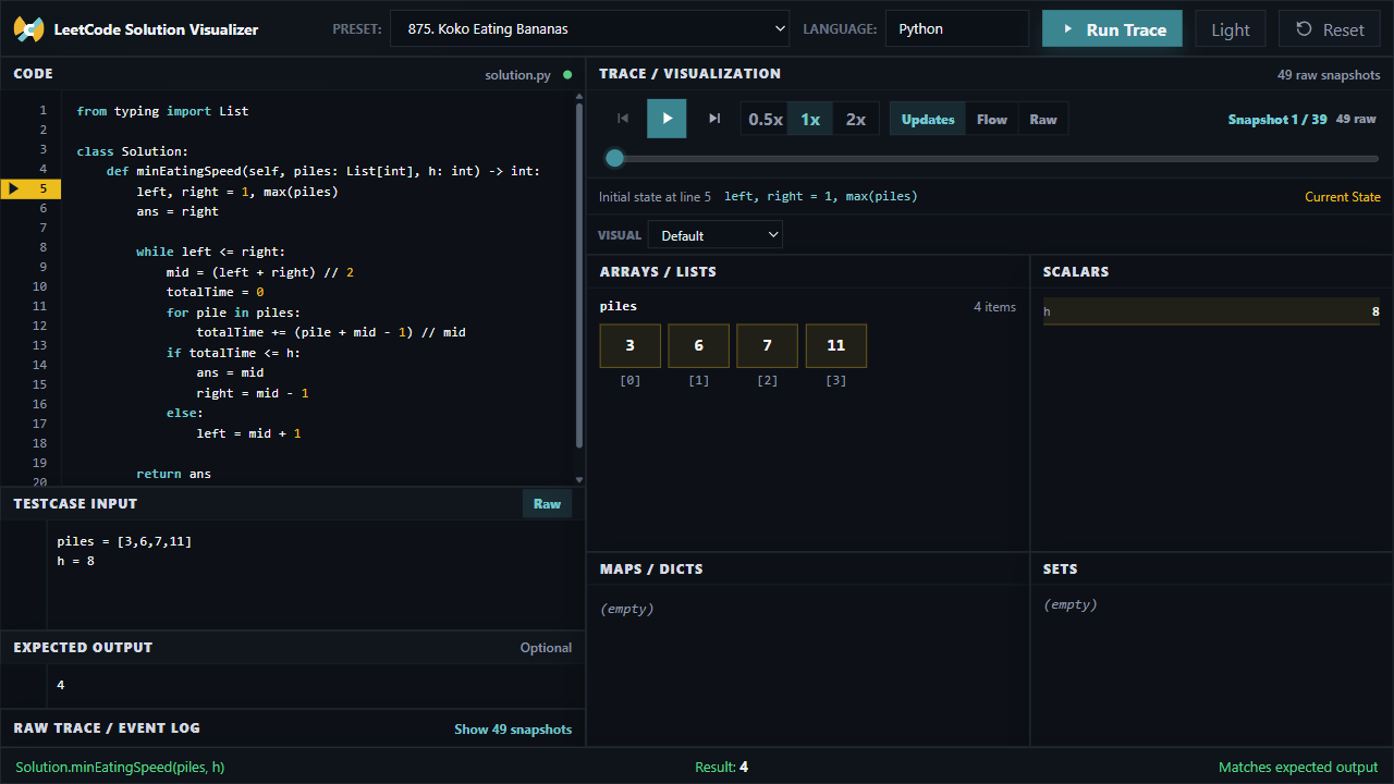 LeetCode Solution Visualizer trace overview